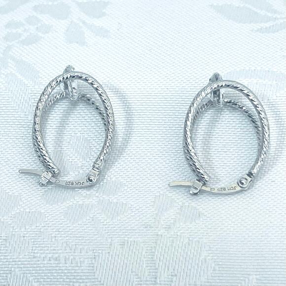 Vtg Jacmel JCM Sterling Silver 925 CZ Double Hoop Earrings Textured - Picture 5 of 6